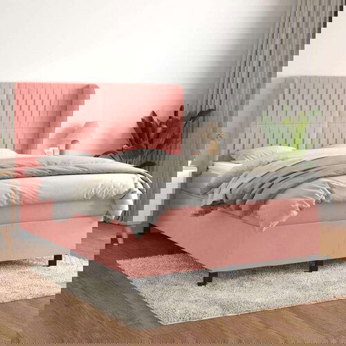  Box spring postelja z vzmetnico roza 140x200 cm žamet, (20896704) Slike