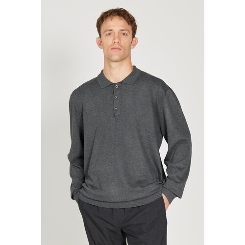 ALTINYILDIZ CLASSICS Men's Anthracite-Melange Standard Fit Regular Fit Polo Neck Knitwear Sweater Cene