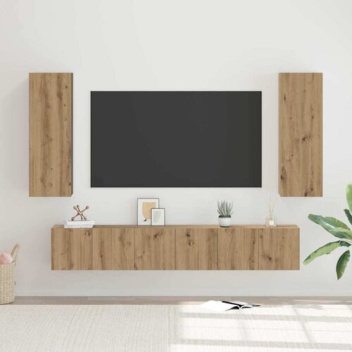  4-dijelni set TV ormarića siva boja betona konstruirano drvo Slike