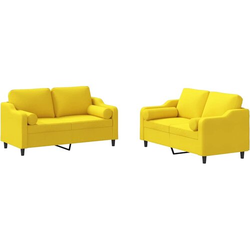  2-dijelni set sofa s jastucima svjetložuti od tkanine Slike