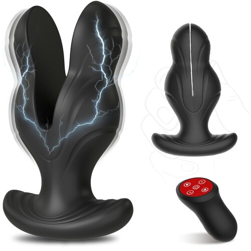 SuperLove E-Stim Expanding Vibrating Butt Plug with Remote Black Slike
