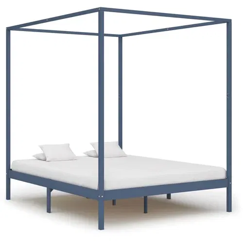vidaXL Okvir za krevet s baldahinom od borovine sivi 180 x 200 cm