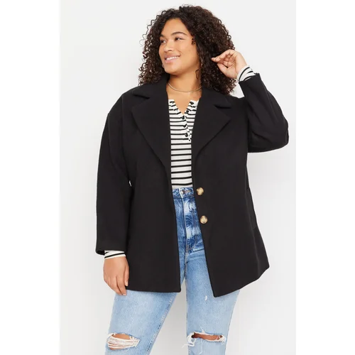 Trendyol Curve Plus Size Coat - Black - Double-breasted