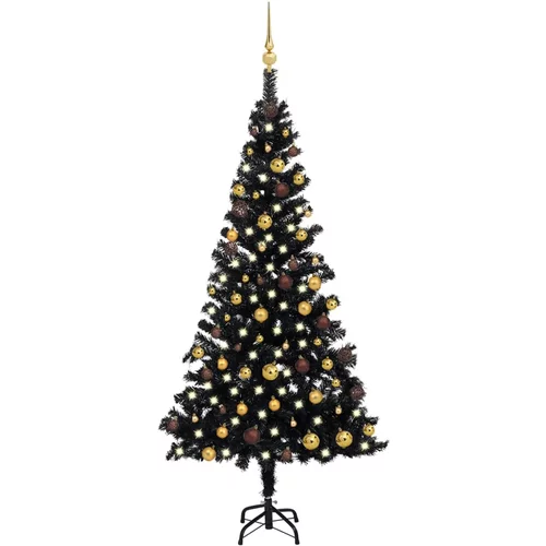 Umjetno božićno drvce LED s kuglicama crno 180 cm PVC