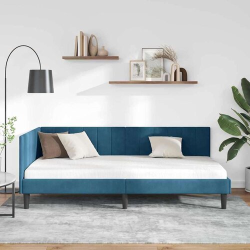 VidaXL Kutni okvir kreveta s uzglavljem Plava 90 x 190 cm Bar&amp;scaron;un Slike