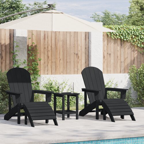 VidaXL Adirondack stolice s osloncima za noge 2 kom Crna HDPE Slike