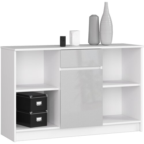 AKORD KOMODA B-17 120 cm 1 Predal 1 Vrata BELO / METALNI SJAJ, (21703234) Slike