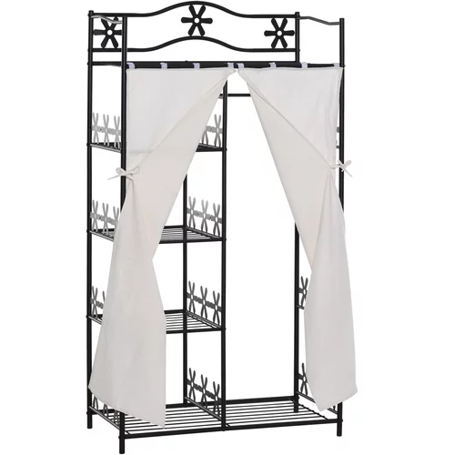 HOMCOM Garderobni obešalnik za oblačila s 5 policami in 2 zavesama, 84 x 42 x 158,5 cm, črna kovina s cvetličnimi okraski, (20755404)