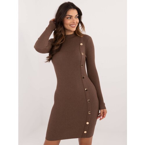 Fashion Hunters Brown fitted knitted dress Slike