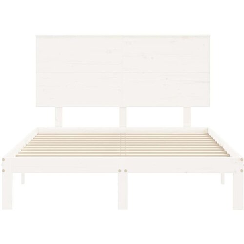 vidaXL Posteljni okvir z vzglavjem bel 140x190 cm trden les Cene