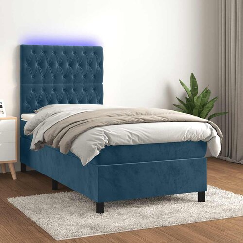  box spring s madracem LED tamnoplavi 80 x 200 cm baršun Cene