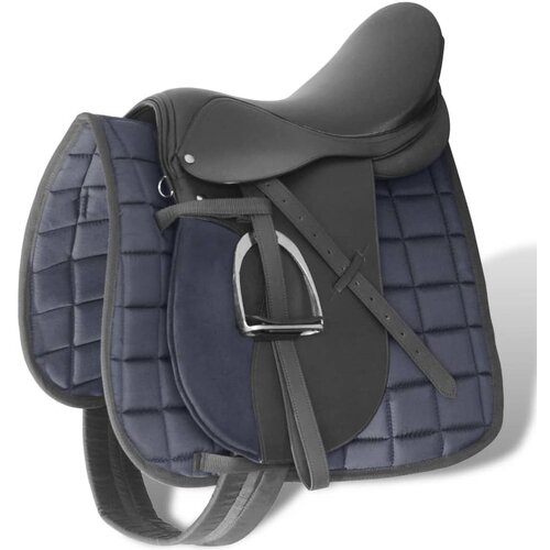  Sedlo za Jahanje Komplet 17,5 &amp;quot; od Prave Kože Crno 12 cm 5 u 1 Slike