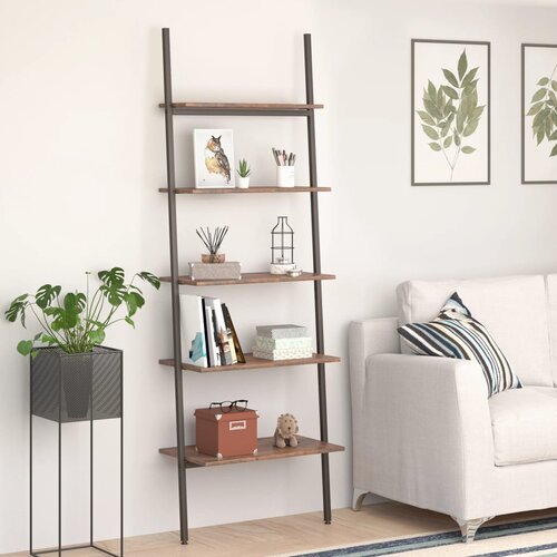 The Living Store 5-nadstropni prislonski regal temno rjav in črn 64x34x185,5 cm - Prislonski Regal, (21554961) Slike