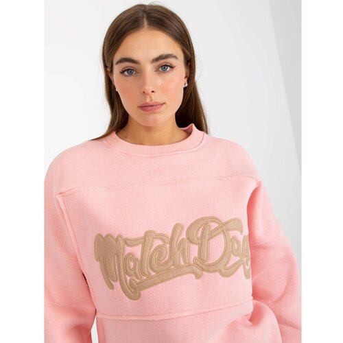 Fashion Hunters Light pink sweatshirt without a hood with patches Slike
