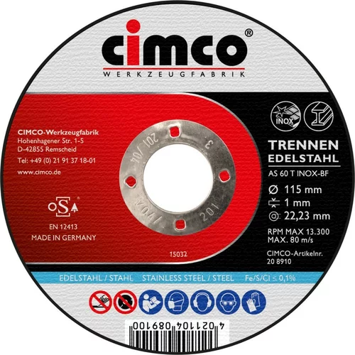 Cimco Korund-Trennscheibe Inox D=115mm 208910: korundna rezalna plošča za inox premera 115mm 208910., (20786599)