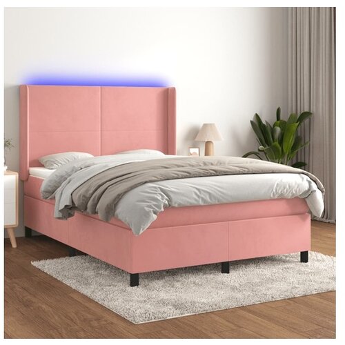 VidaXL Box spring postelja z vzmetnico LED roza 140x190 cm z Slike