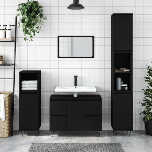 The Living Store Kopalniška omarica črna 80x33x60 cm inženirski les - Kopalniška Omarica, (21436617) Cene