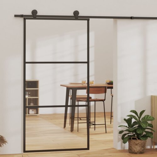 vidaXL Drsna vrata ESG steklo in aluminij 102x205 cm črna Cene