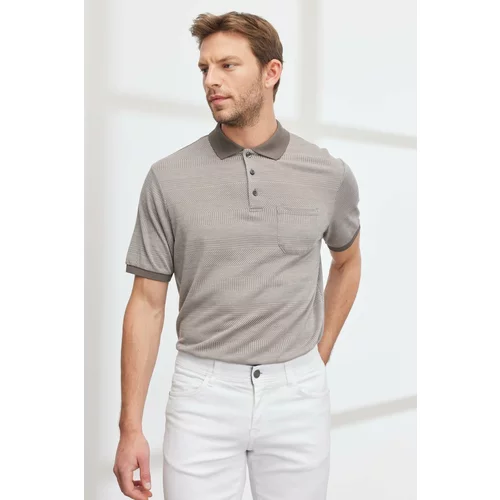 ALTINYILDIZ CLASSICS Men's Mink Comfort Fit Comfortable Cut Polo Neck Jacquard T-Shirt.