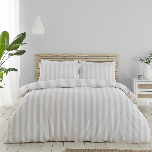 Catherine Lansfield Bela/bež posteljnina za zakonsko posteljo/podalj&amp;scaron;ana 230x220 cm Cove Stripe &amp;ndash; Slike