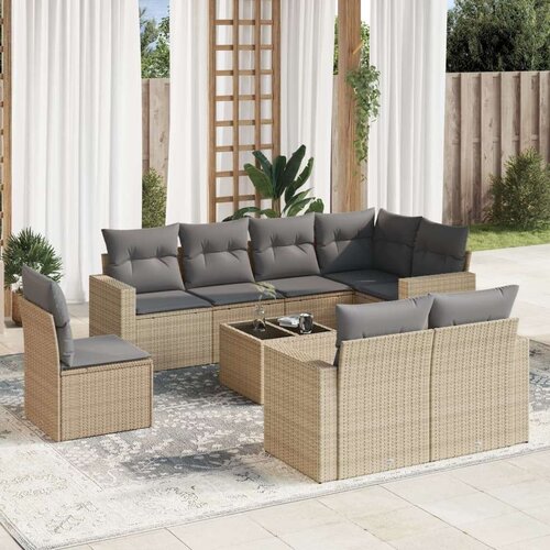  9-dijelni set vrtnih sofa s jastucima bež od poliratana Slike