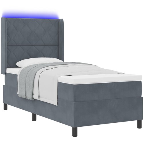 vidaXL Krevet s podnim madracem i LED svjetlom Tamno sivi 90x190 cm Baršun Cene