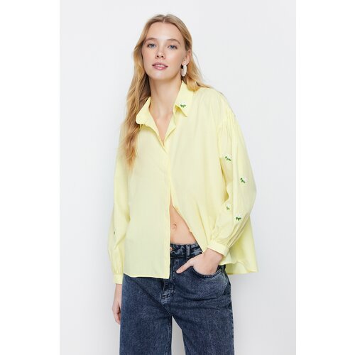 Trendyol Yellow Embroidered Cotton Woven Shirt Slike