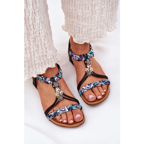 ARTIKER Women's Flat Sandals With Woven Straps And Embellishments Black Cijene