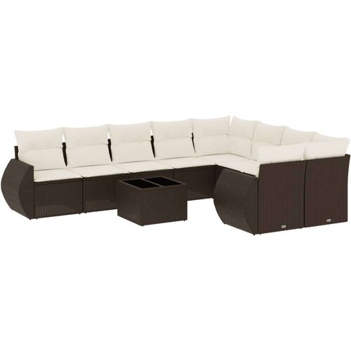 VidaXL 10-dijelni set vrtnih sofa od poliratana s jastucima smeđi Slike