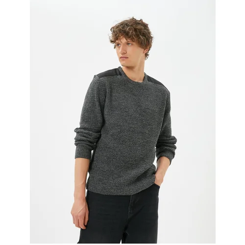 Koton Marbled Sweater Slim Fit Textured Crew Neck Shoulder Detail.