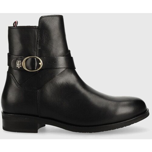 Tommy Hilfiger Usnjeni gležnarji Th Belt Flat Boot ženski, črna barva Slike