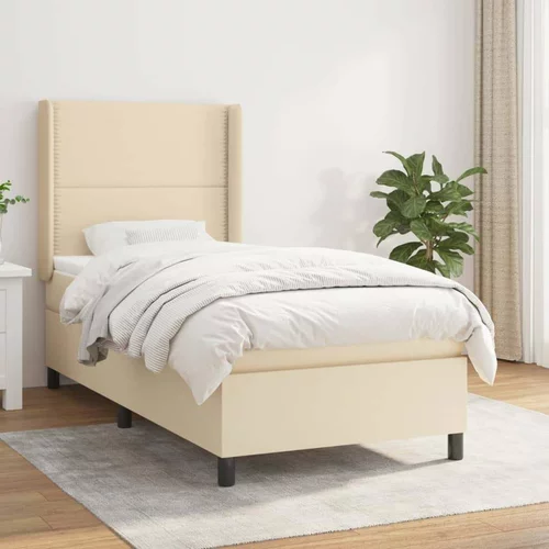  Box spring postelja z vzmetnico krem 90x190 cm blago, (20894811)