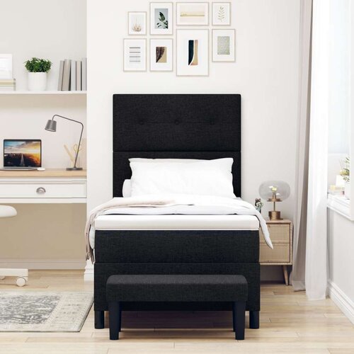  Krevet s oprugom s madracem i klupom Crna 90x200 cm Tkanina Slike