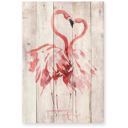 Madre Selva Stenska dekoracija iz borovega lesa Love Flamingo, 60 x 40 cm Cene