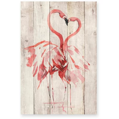 Madre Selva Stenska dekoracija iz borovega lesa Love Flamingo, 60 x 40 cm