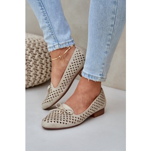 PE2 Perforated Ballet Flats With Bow Eco Leather Golden Relabra Cene