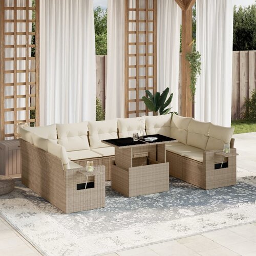 VidaXL 10-dijelni set vrtnih sofa s jastucima bež od poliratana Slike