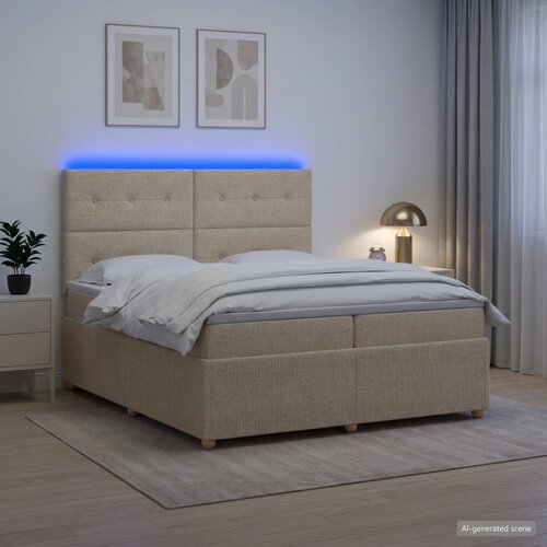 LED okvir za krevet s madracem Krem 200 x 200 cm Tkanina Cene