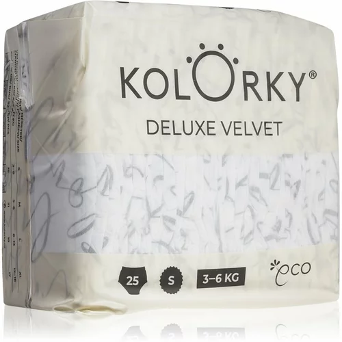 Kolorky Deluxe Velvet Love Live Laugh ekološke plenice za enkratno uporabo velikost S 3-6 Kg 25 kos