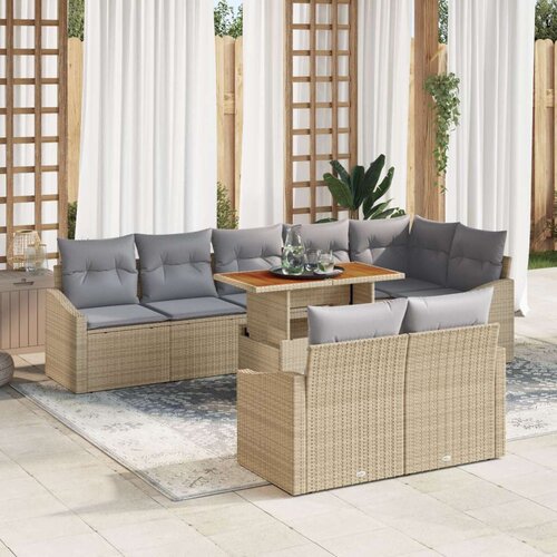  Set od 9 vrtnih sofa s jastučićima bež poli ratan Slike
