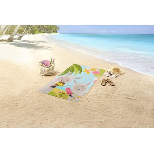 Good Morning Otro&amp;scaron;ka žametna brisača za na plažo 75x150 cm Happy lamas &amp;ndash; Slike