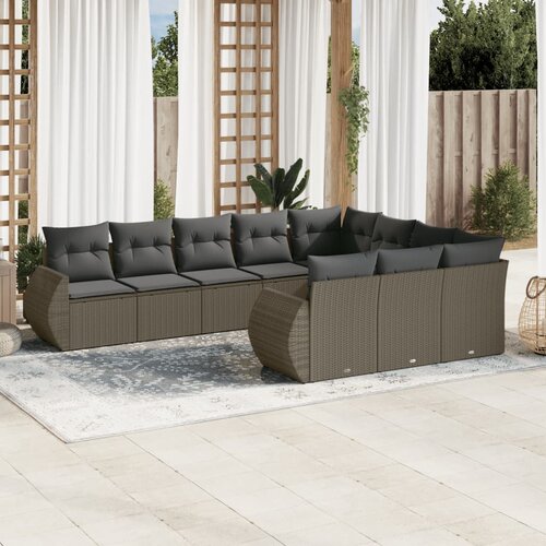 vidaXL 10-dijelni set vrtnih sofa poliratan s jastucima svijetlosivi Cijene