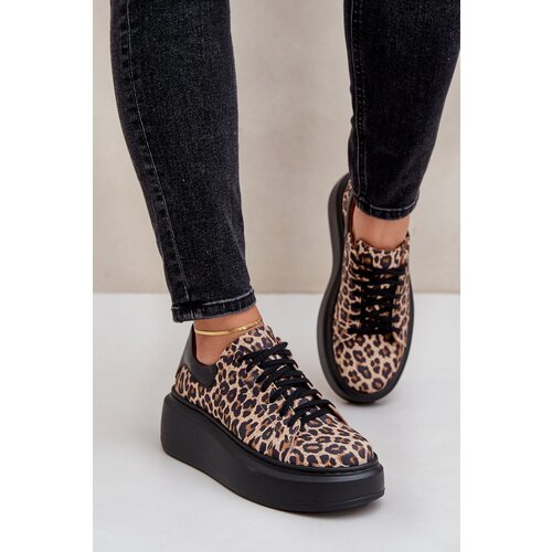 Zazoo Leather platform sneakers with leopard print 3346 brown-black Slike