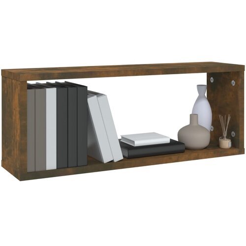  Kockaste zidne police 2 kom dimljeni hrast 60x15x23 cm drvene Slike
