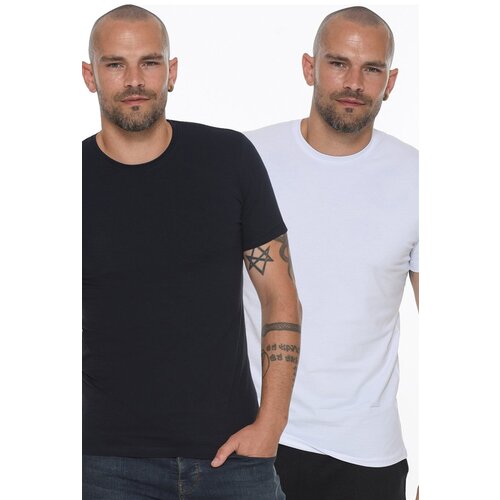 Dewberry DOUBLE SET T8569 BICYCLE COLLAR MEN&amp;#039;S T-SHIRT-WHITE - NAVY BLUE Slike