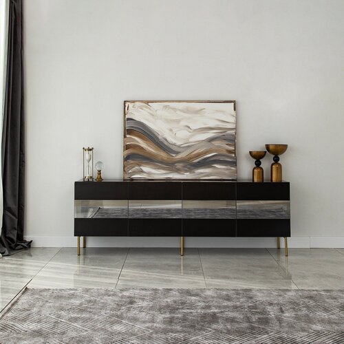 Hanah home TV komoda Leon, 180x59x35 cm, Crno-Zlatne boje Cijene