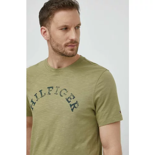 Tommy Hilfiger Pamučna majica za muškarce, boja: zelena, s tiskom, MW0MW34432