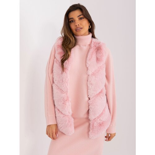 Fashion Hunters Women's fur vest in light pink color Slike