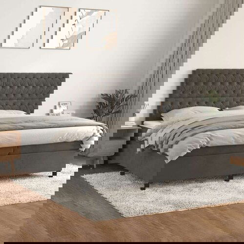  Box spring postelja z vzmetnico temno siva 200x200 cm žamet, (20788846) Slike