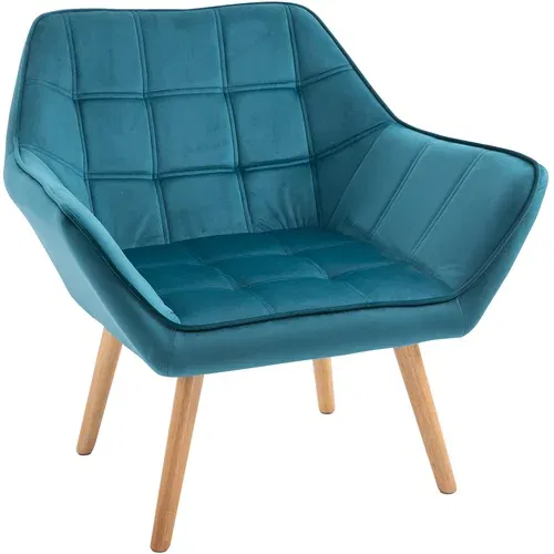 HOMCOM Skandinavsko oblikovan fotelj iz lesa in žameta petrolejske barve, za dnevno sobo ali pisarno, 64x62x72,5 cm, (20745173)
